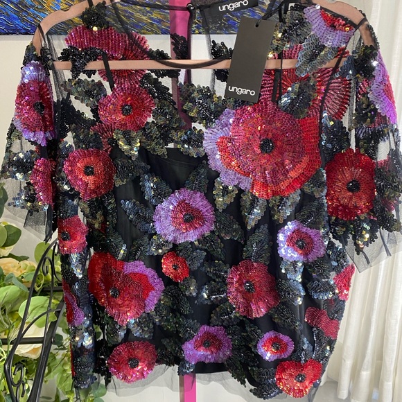 NWT MORGAN FLORAL EMBELLISHED BLOUSE IN ROSE MULTI - Picture 2 of 8